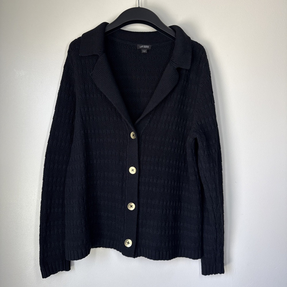 J. Jill WearEver Ribbed Knit Chunky Black Cardigan Sweater Minimalist M Capsule